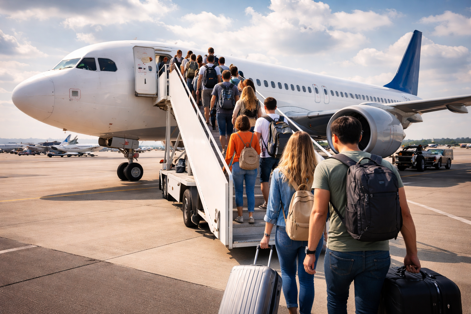 People boarding airplane